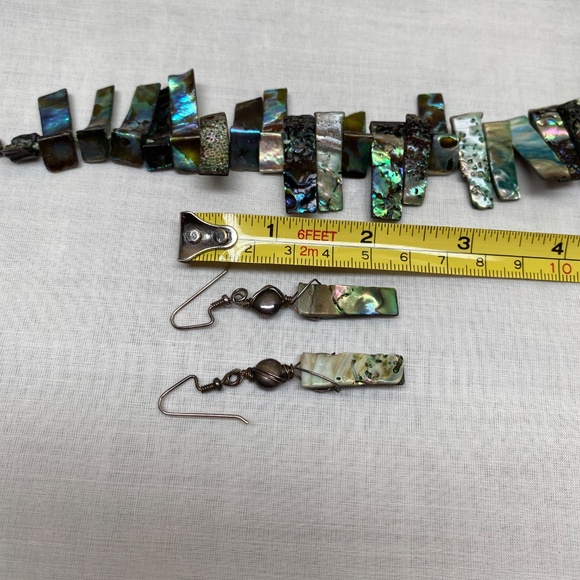 Handcrafted ABALONE SHELL Necklace and Pierced Earring Set Natural Shell - Picture 8 of 11